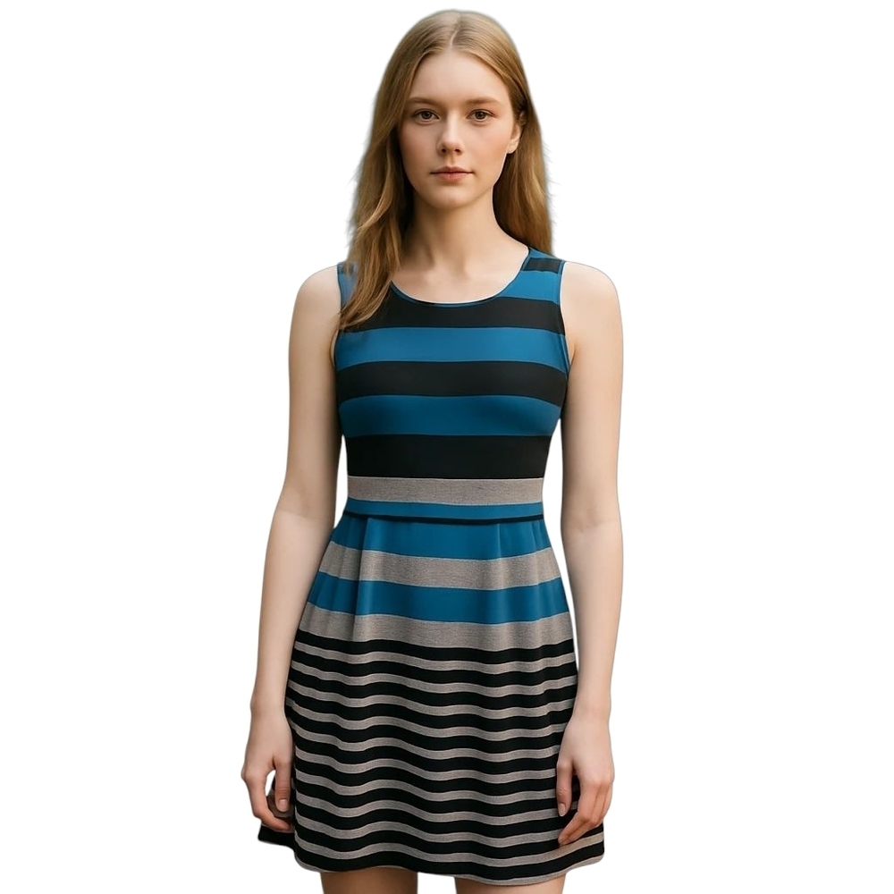 LOFT Black Striped Sleeveless Fit & Flare Dress Size 4‎ Petite